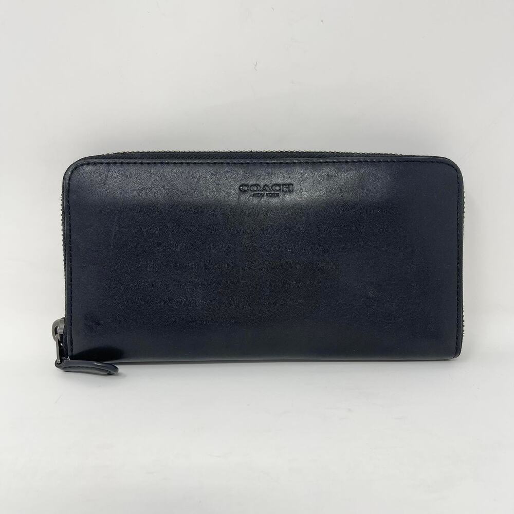 Coach‎ Accordion Zip Wallet Black Leather Glove-Tanned 12 Card Slots 54300
